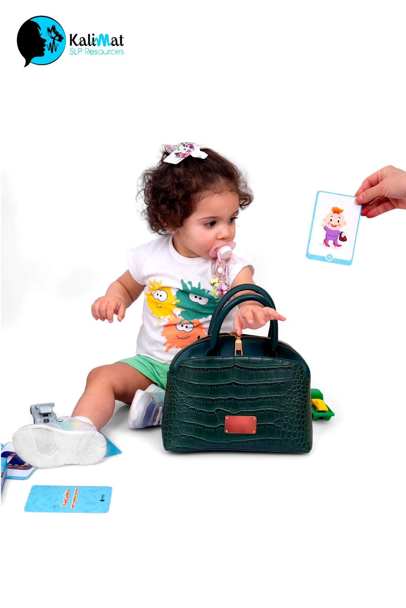 a child playing flashcard game from kalimat shop